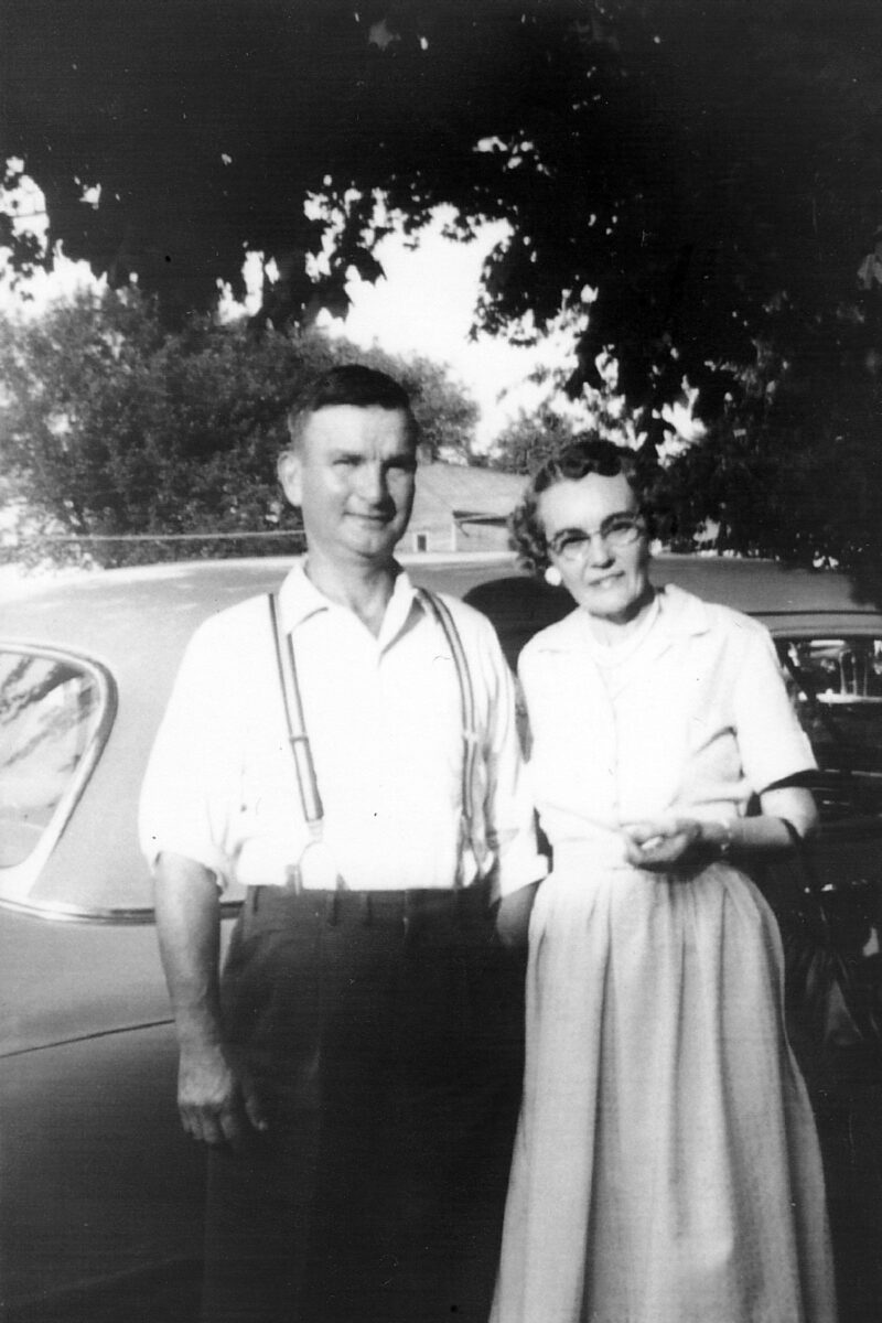 Gerald and Hazel Syphers are pictured outside underneath a tree in this black-and-white photo.